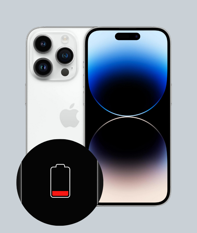 iPhone mit niedrigem Akkustand, das den Bedarf an einem Akku-Austausch zeigt.