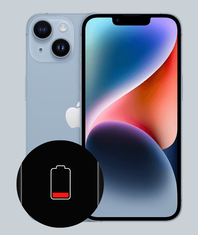 iPhone mit niedrigem Akkustand, das den Bedarf an einem Akku-Austausch zeigt.